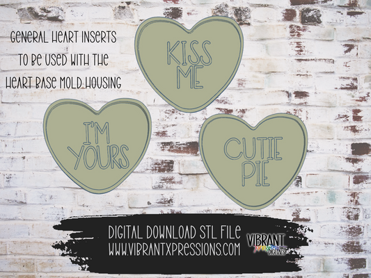 Interchangeable Conversation Heart Inserts Traditional  Mold Maker STL File