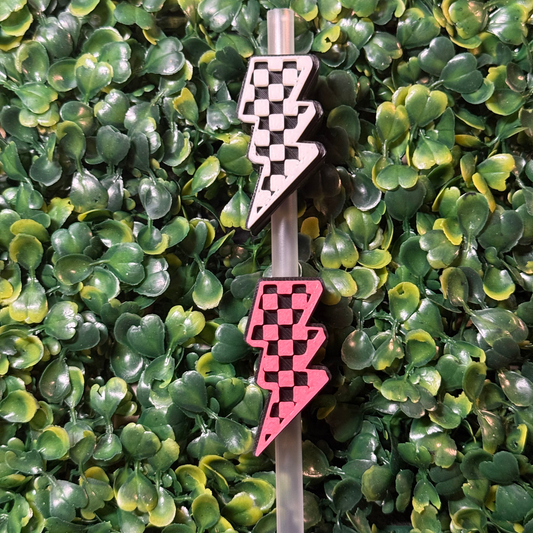 ⚡ Checkered Bolt Straw Topper