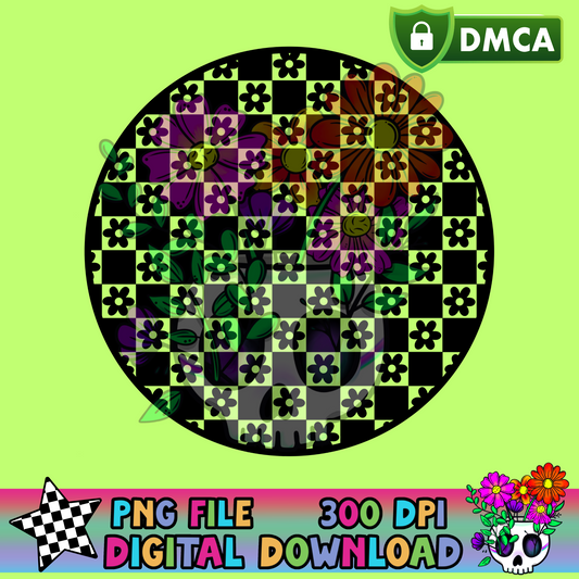 Checkered Daisies Circle - PNG
