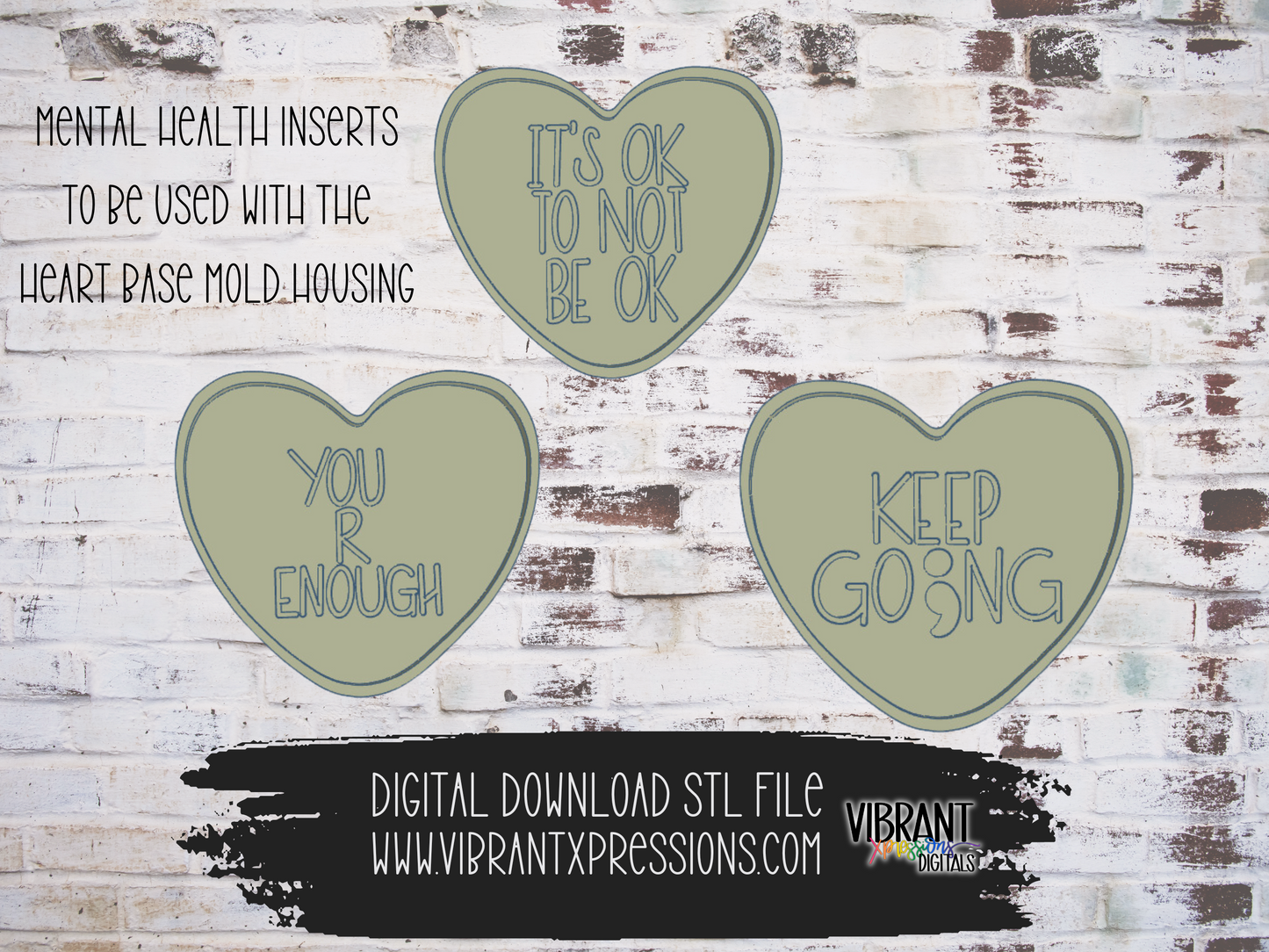 Interchangeable Conversation Heart Inserts Mental Health Mold Maker STL File